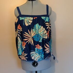 Maxine of Hollywood Blue and Orange Leaf Print Swim Blouse